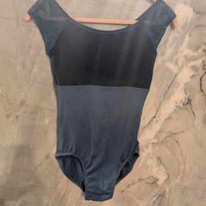 Suffolk Short Sleeve Leotard In Teal With Velvet Trim